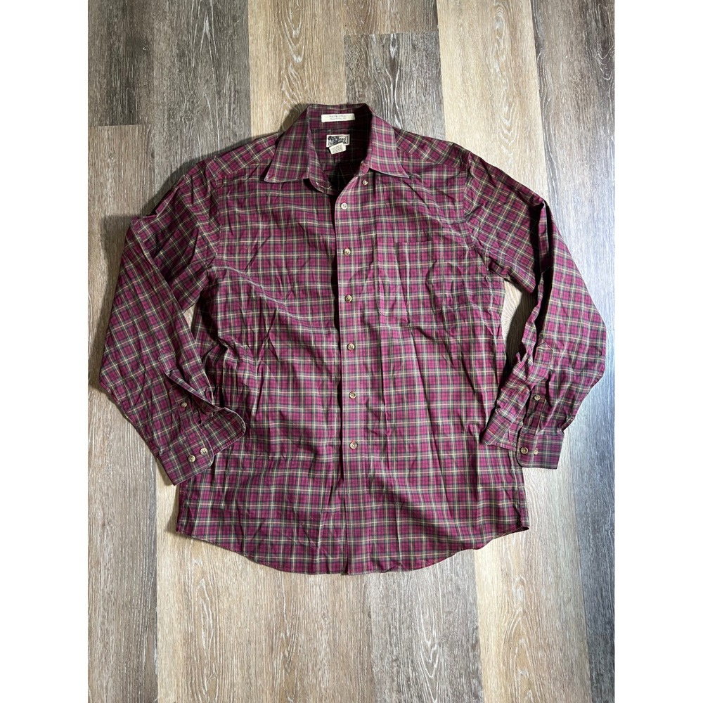 LL Bean Mens Traditional Fit Wrinkle Free Plaid‎ Button Down Shirt M